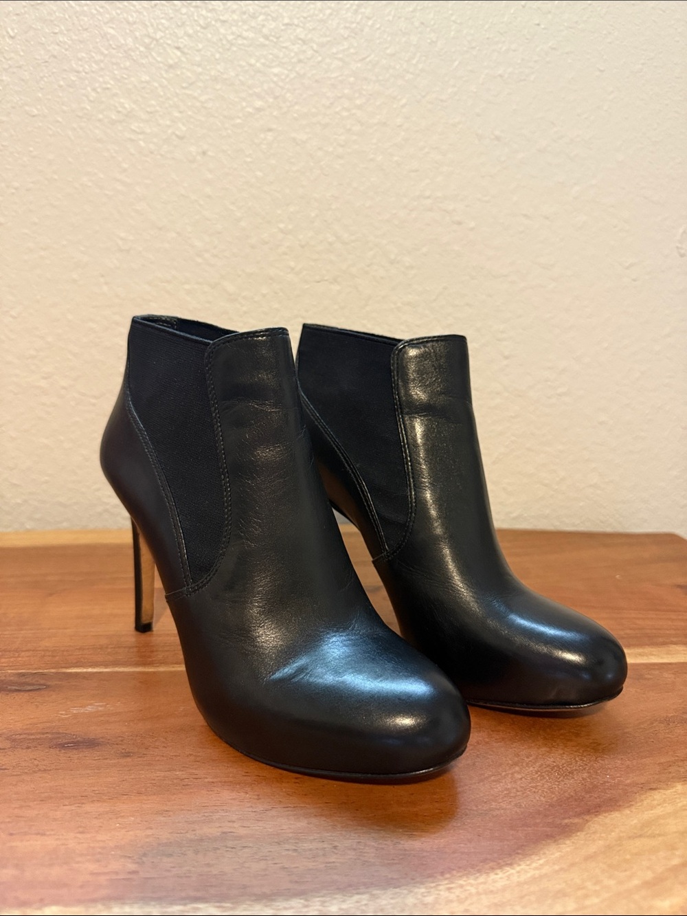 Via Spiga Black Leather Ankle Booties with Stiletto Heel